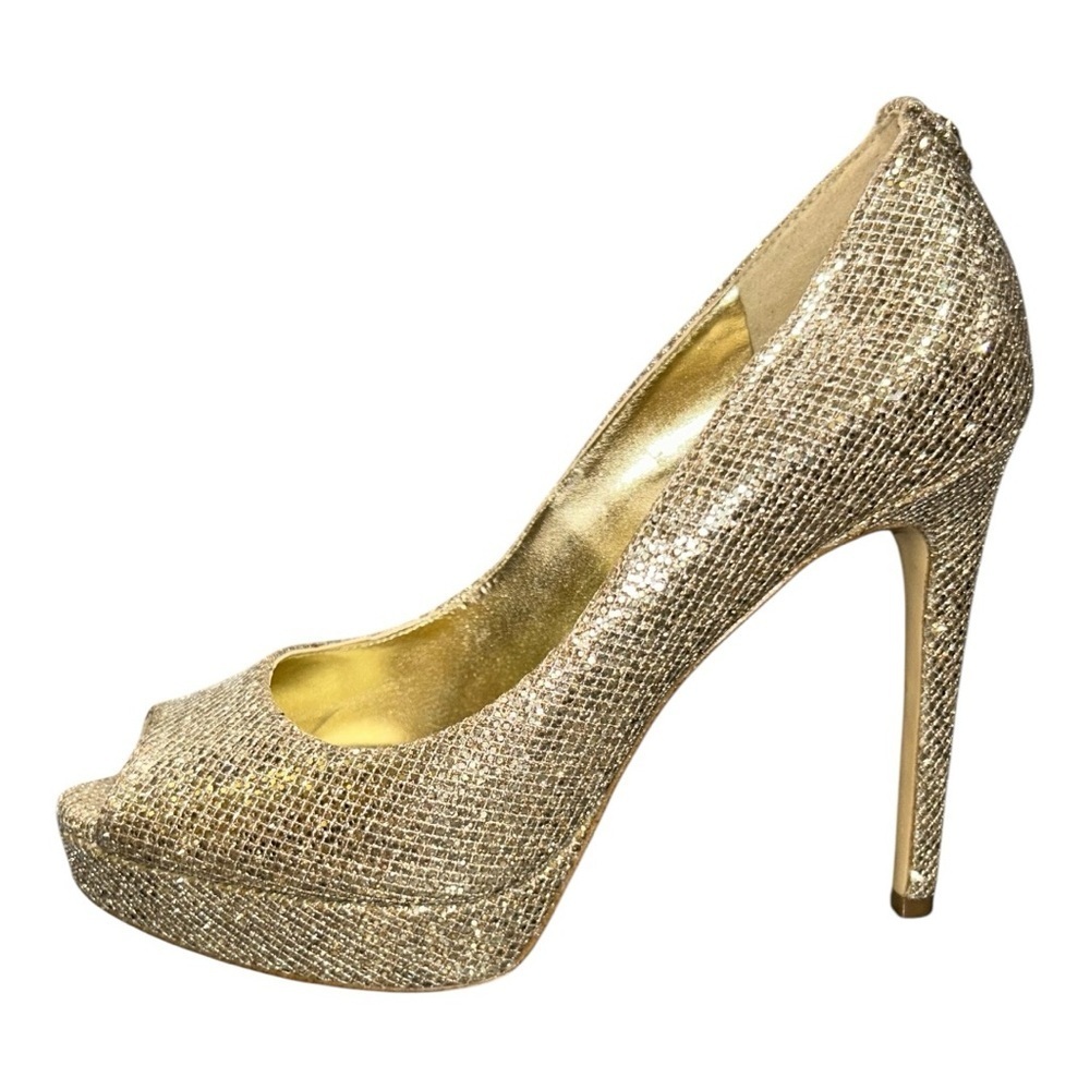 MICHAEL KORS Sparkling Gold Peep-Toe Heels excellent condition size 5 - Picture 3 of 14